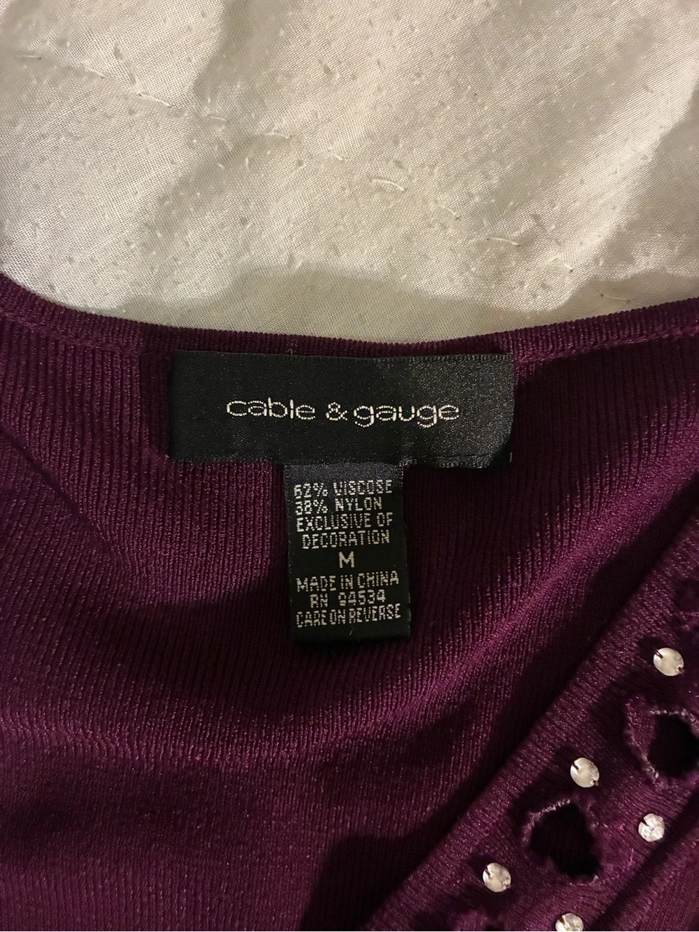 Cable & Gauge Plum V-Neck Embellished Long Sleeve Top